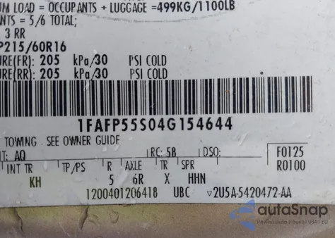 2004 Ford Taurus Ses from USA, damaged, VIN 1FAFP55S04G154644